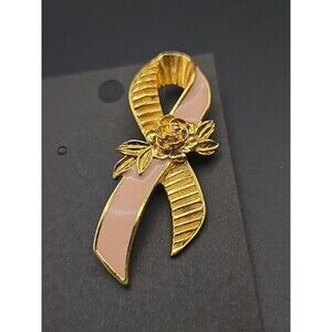 Breast Cancer Awareness Pink Ribbon Rose Gold Tone Enamel Pin By Avon No Back